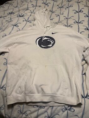Nike White Men's Penn State Crewneck Hoodie with Navy Logo